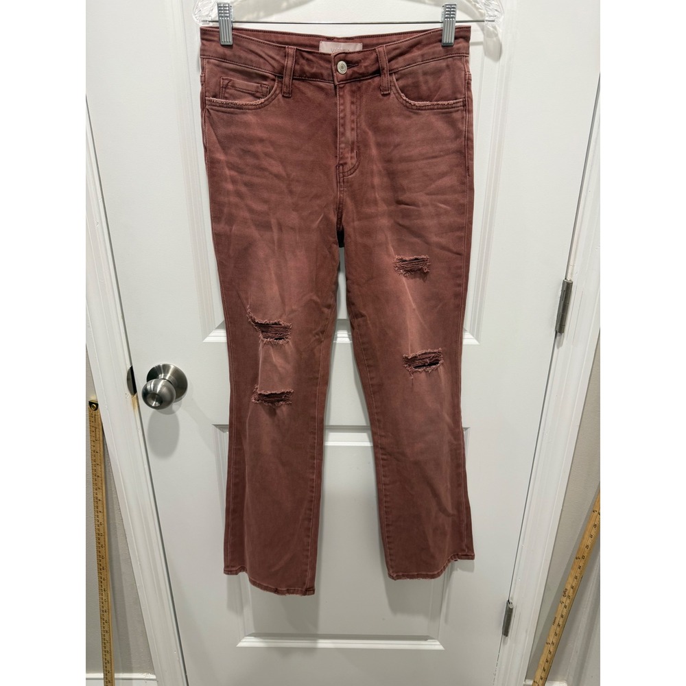 Vervet‎ Women Jeans Distressed Cropped Flare Mauve 27
